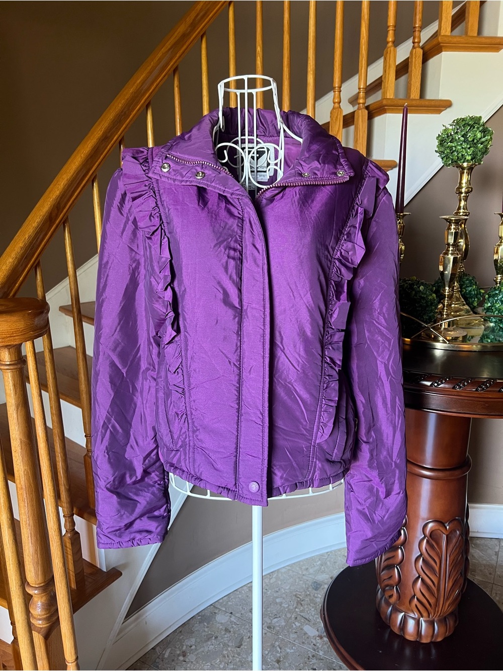 Obermeyer Haley Purple Ruffle Ski Winter Puff Jacket Outdoor Snow Active Size 14 - Picture 2 of 8